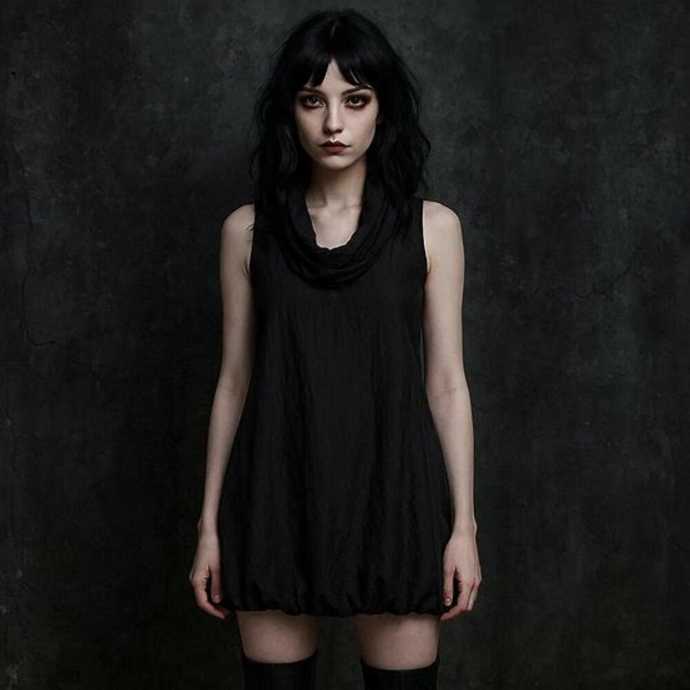 Avante Garde Goth Bubble-Hem Chic Cocoon Relaxed  Sleeveless Mini Dress